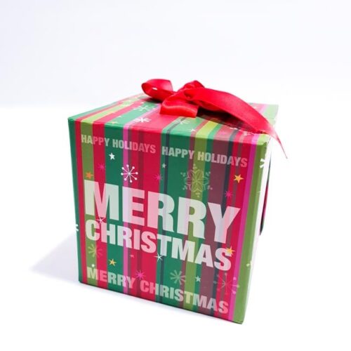 Cutie patrata cu funda si mesaj Merry Christmas 15x15x15cm
