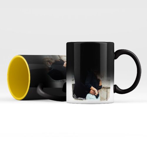 Cana termosensibila neagra cu interior galben personalizata