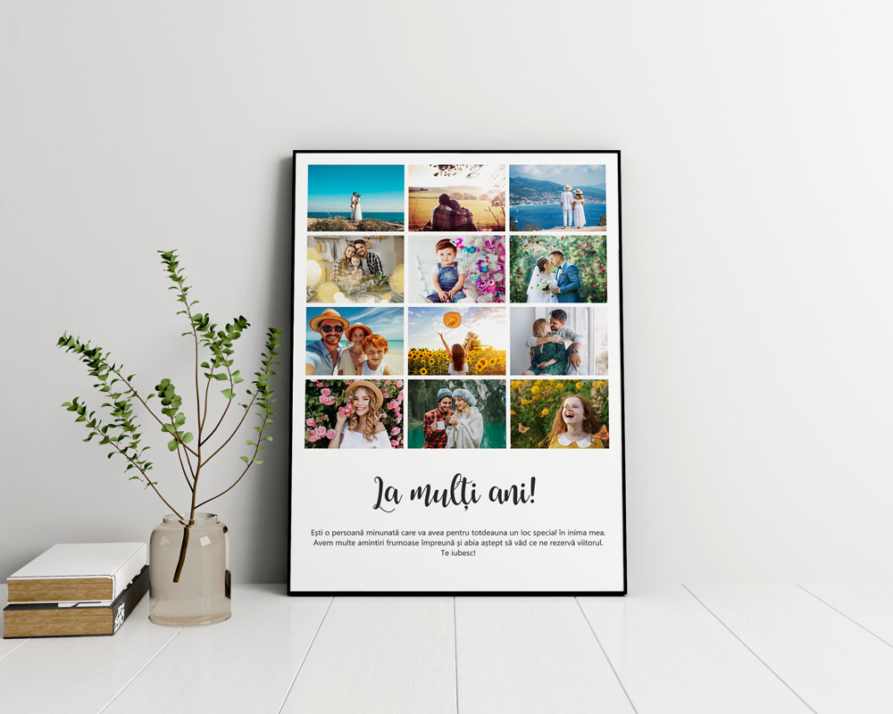 Tablou personalizat cu 12 poze si mesaj