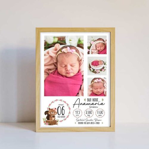 Tablou A4 personalizat bebelus fetita cu 4 poze model 2