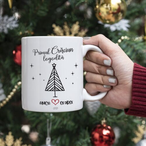 Cana personalizata cu nume "Primul Craciun logodita"