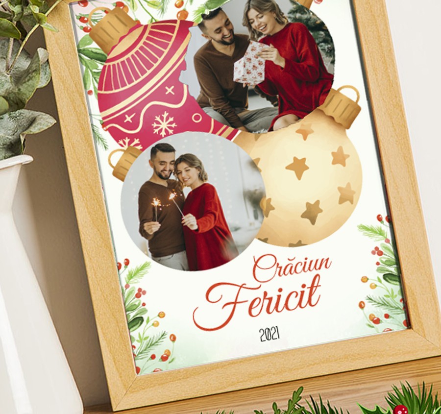 Tablou Craciun A4 personalizat cu 2 poze