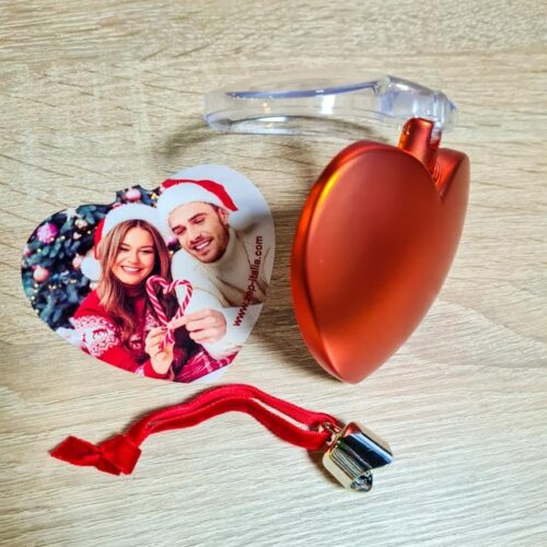 Glob inima cu spate rosu satinat personalizat cu o poza 7cm