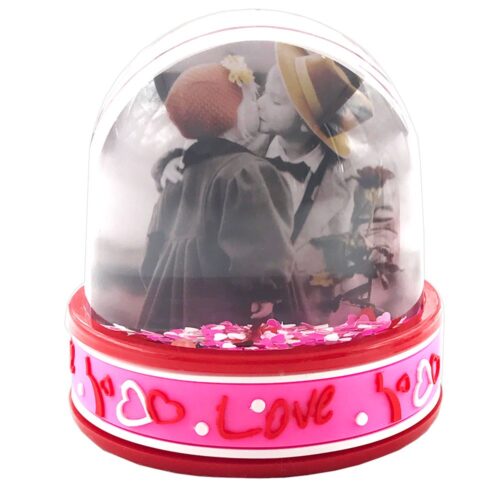 Glob foto roz cu led si inimioare personalizat cu 2 poze