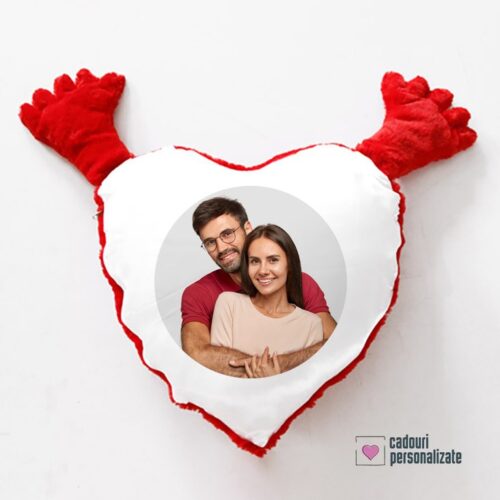 Perna inima rosie plus cu maini personalizata cu poza