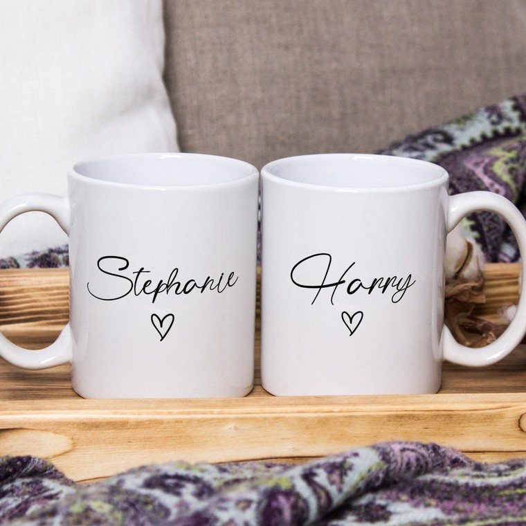 Set 2 Cani albe personalizate cu nume si inimioara