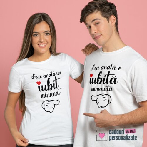 Set 2 tricouri personalizate pentru cuplu "Asa arata un iubit/iubita minunat/a""