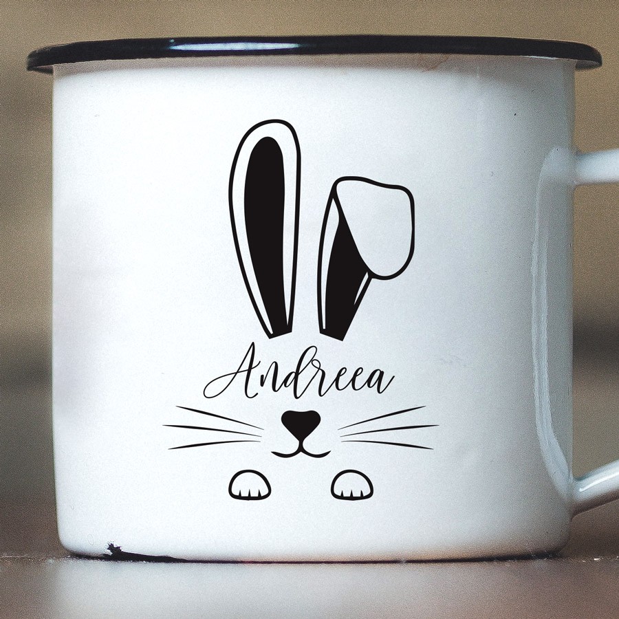 Cana metalica personalizata cu nume si iepuras