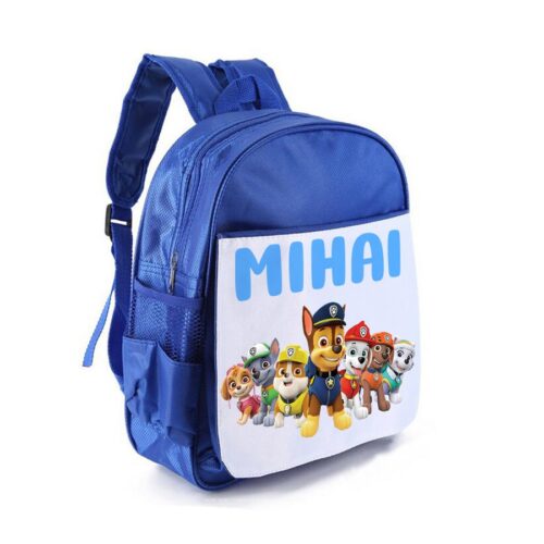 Ghiozdan albastru personalizat cu nume si personaj