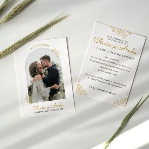 Invitatie de Nunta Fata Verso cu tematica aurie
