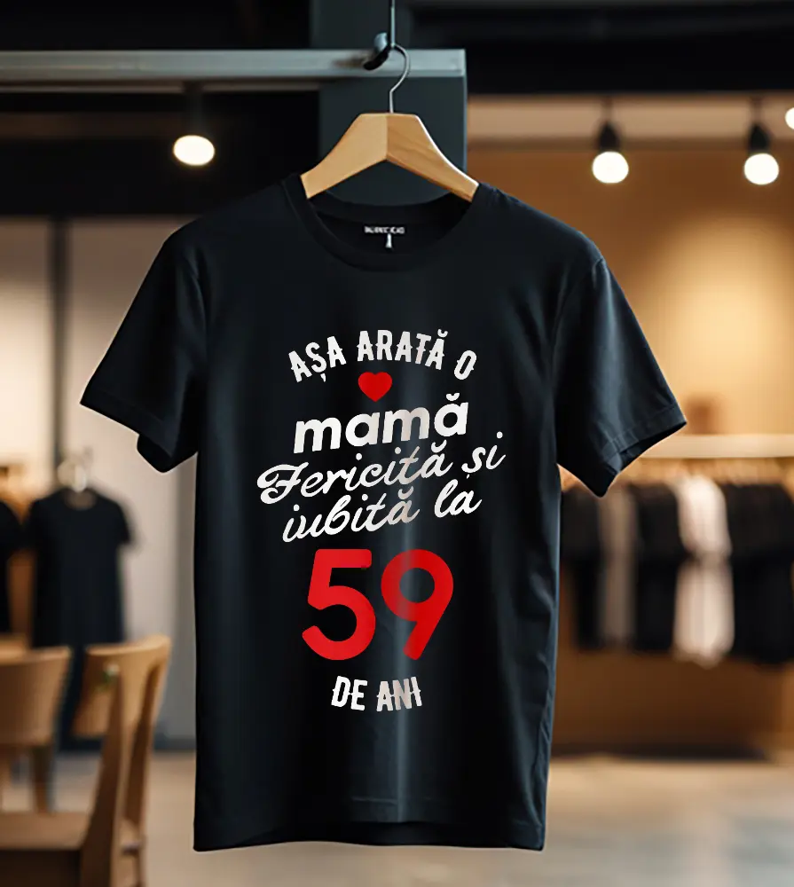 tricou personalizat asa arata mama fericita si iubita la 59 de ani_Tricou