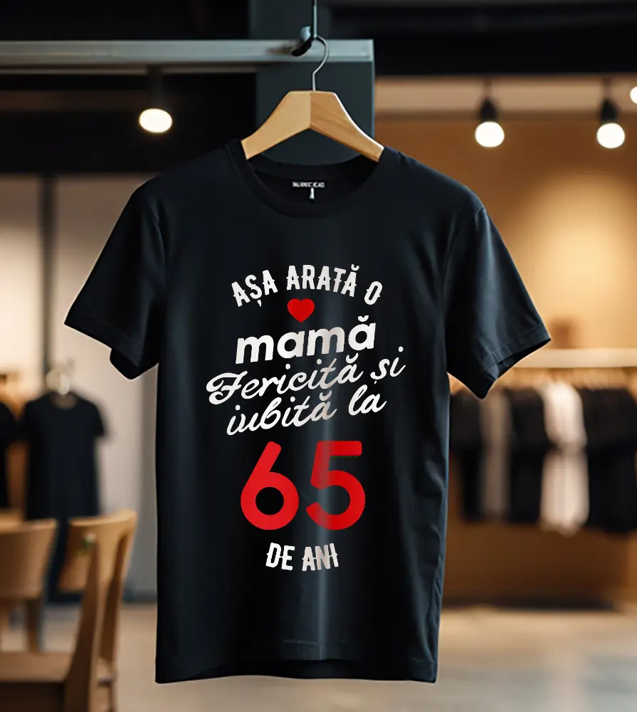 tricou personalizat asa arata mama fericita si iubita la 65 de ani_Tricou