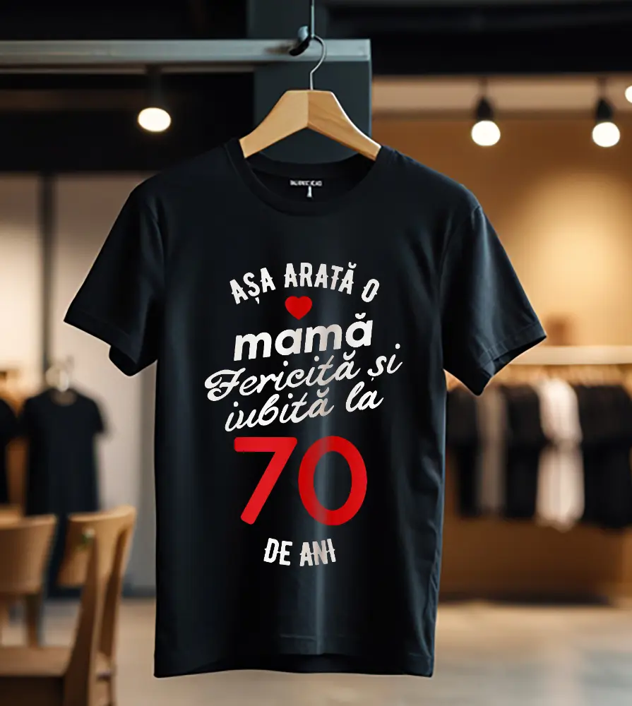 tricou personalizat asa arata mama fericita si iubita la 70 de ani_Tricou