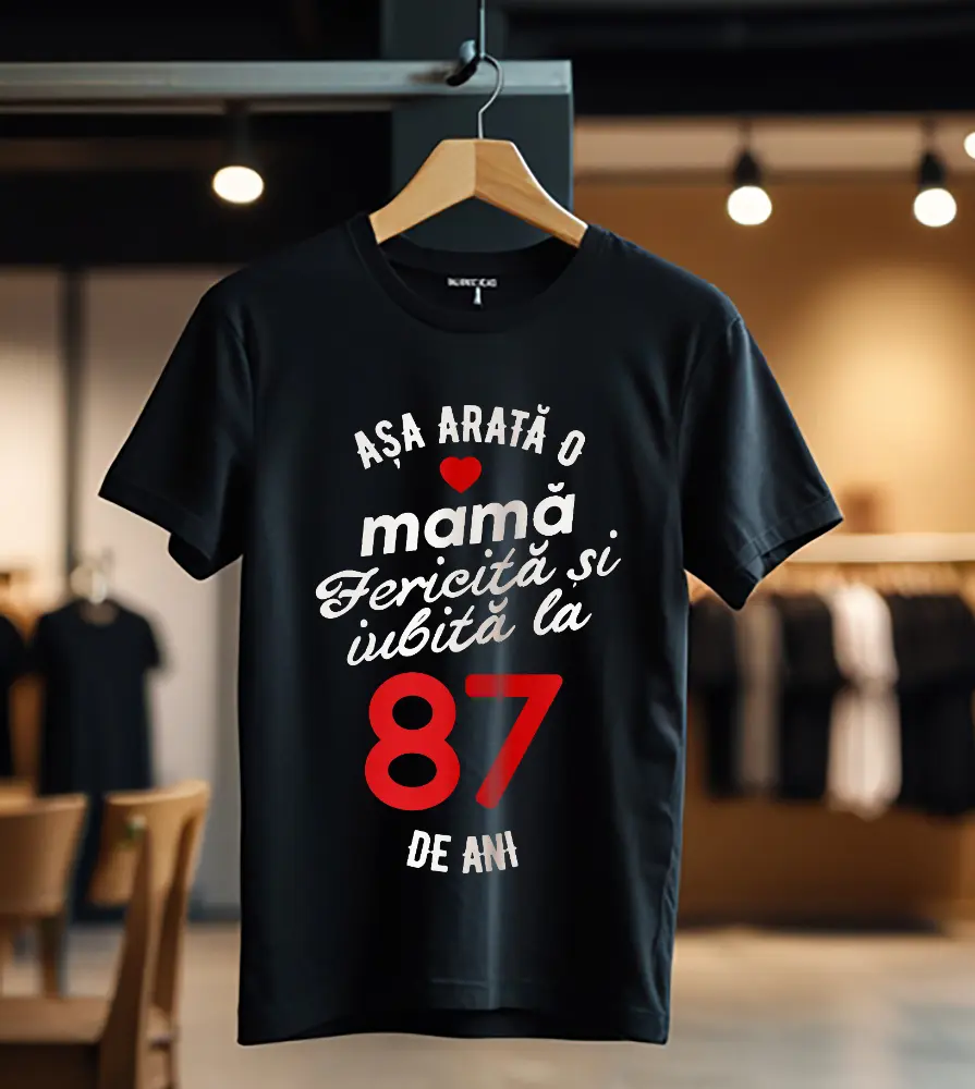 tricou personalizat asa arata mama fericita si iubita la 87 de ani_Tricou